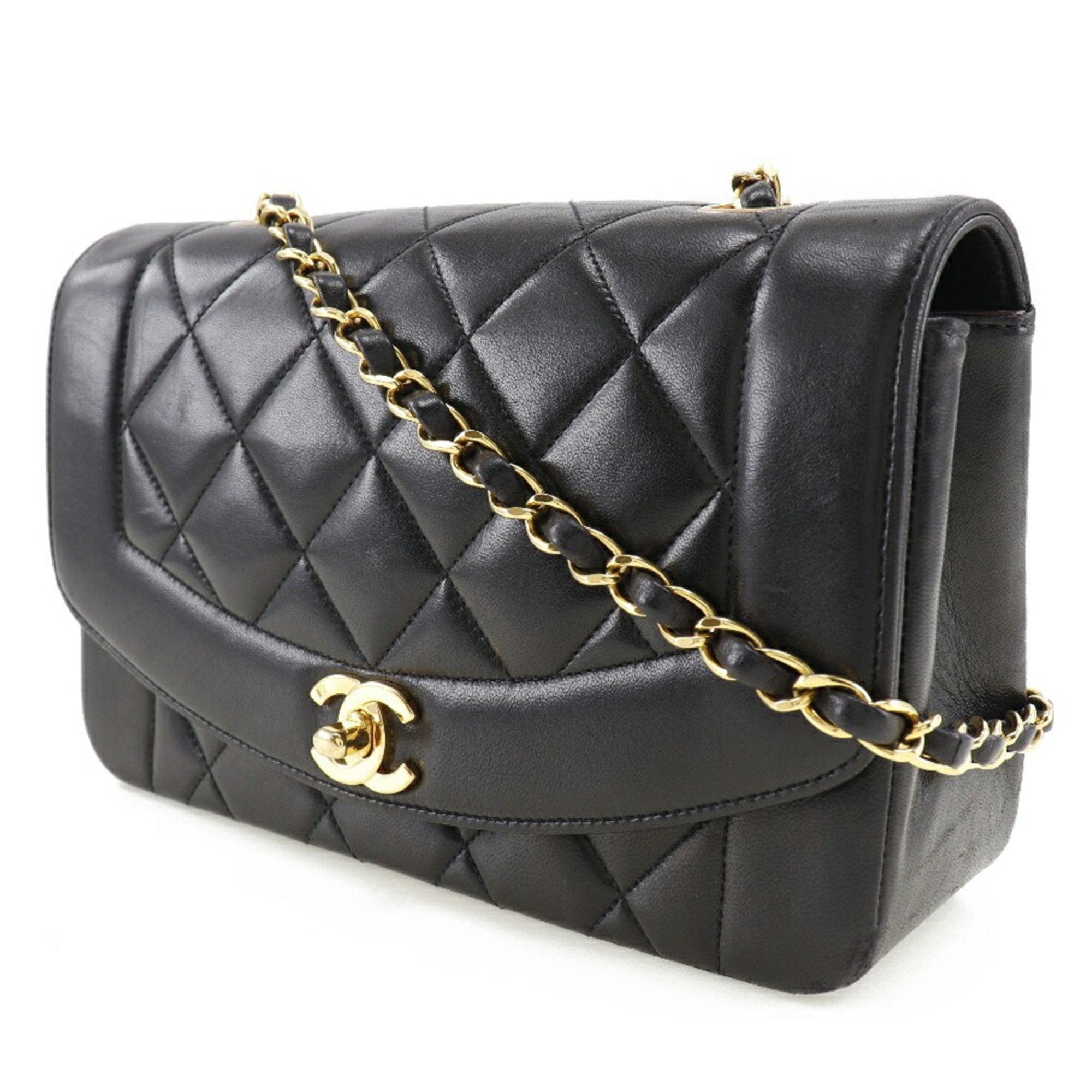CHANEL Chain Shoulder Bag Coco Mark Diana Matelasse Lambskin Black Ladies