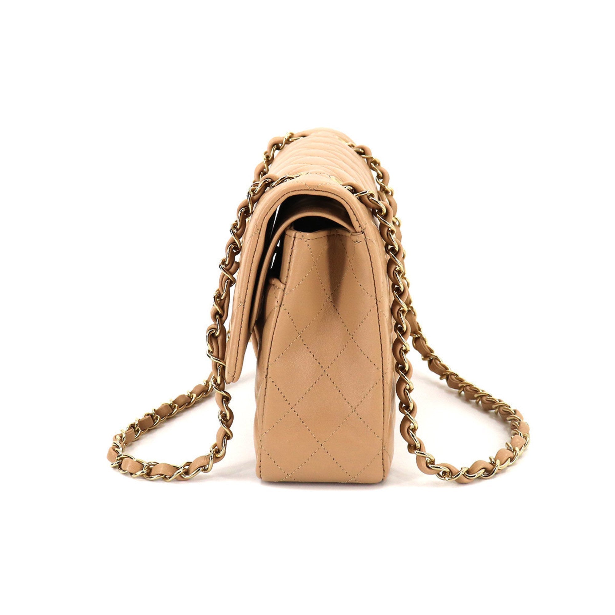 Chanel matelasse 25 chain shoulder bag leather beige A01112 gold metal fittings here mark Matelasse Bag