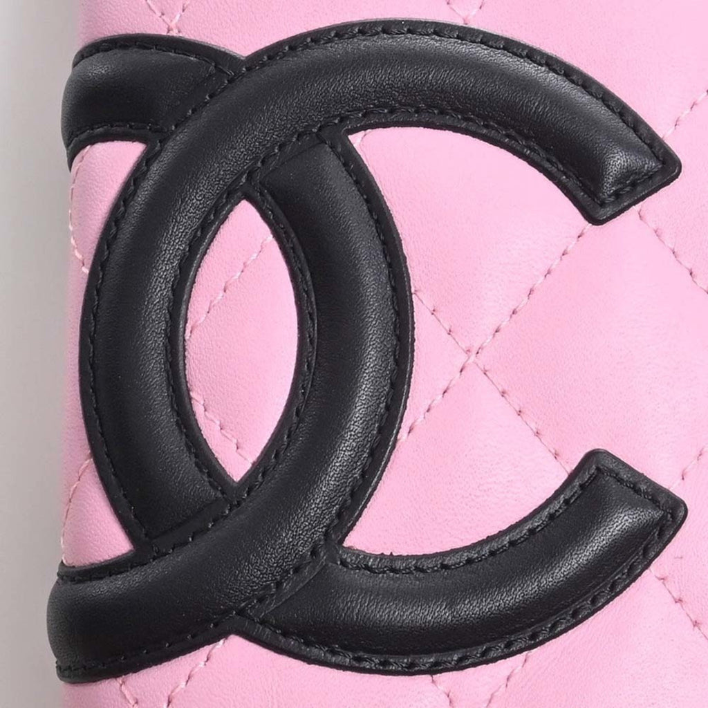 CHANEL Leather Cambon Here Mark Bifold Long Wallet A26717 Pink Ladies
