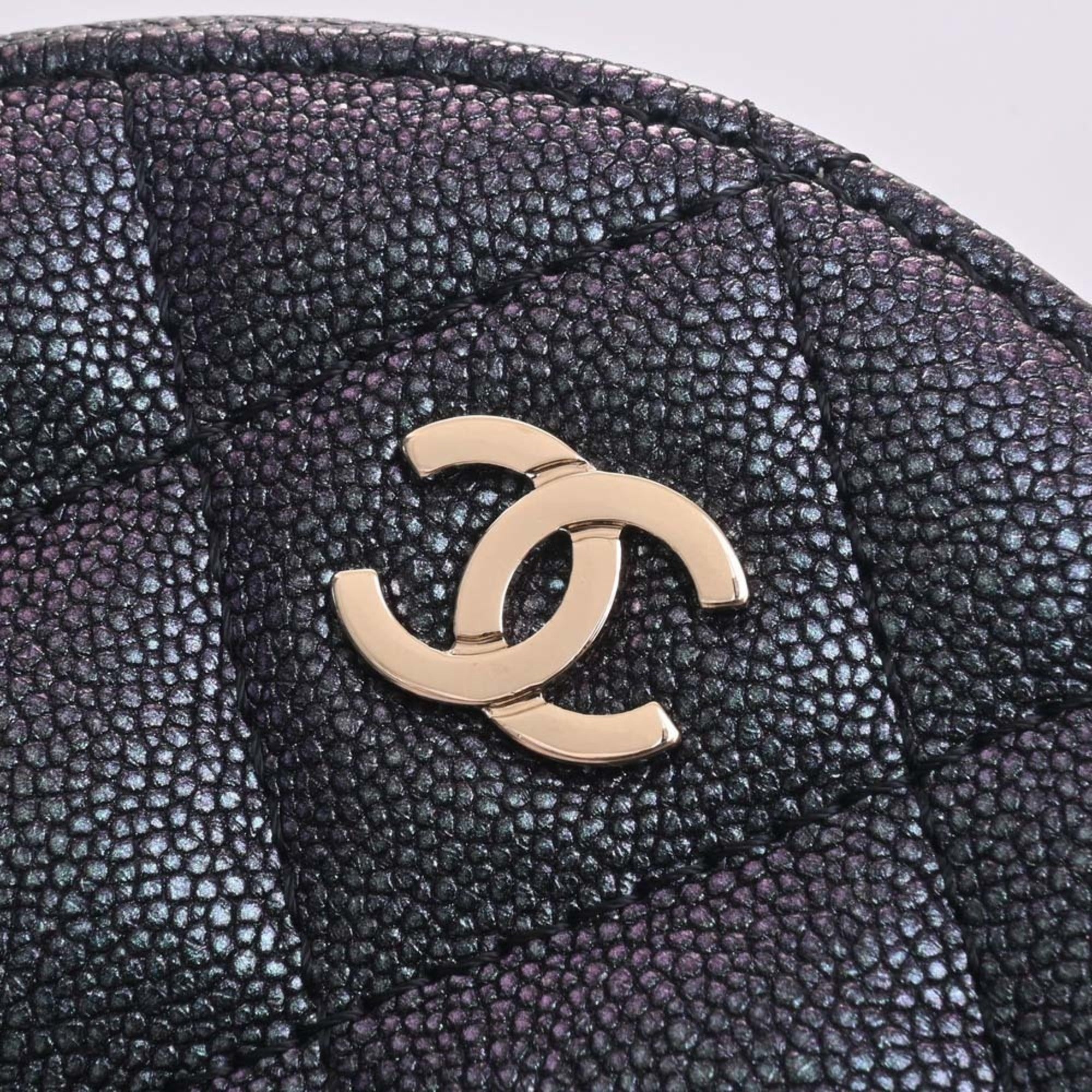 CHANEL Caviar Skin Matelasse Coco Mark Chain Shoulder Bag Metallic Women's