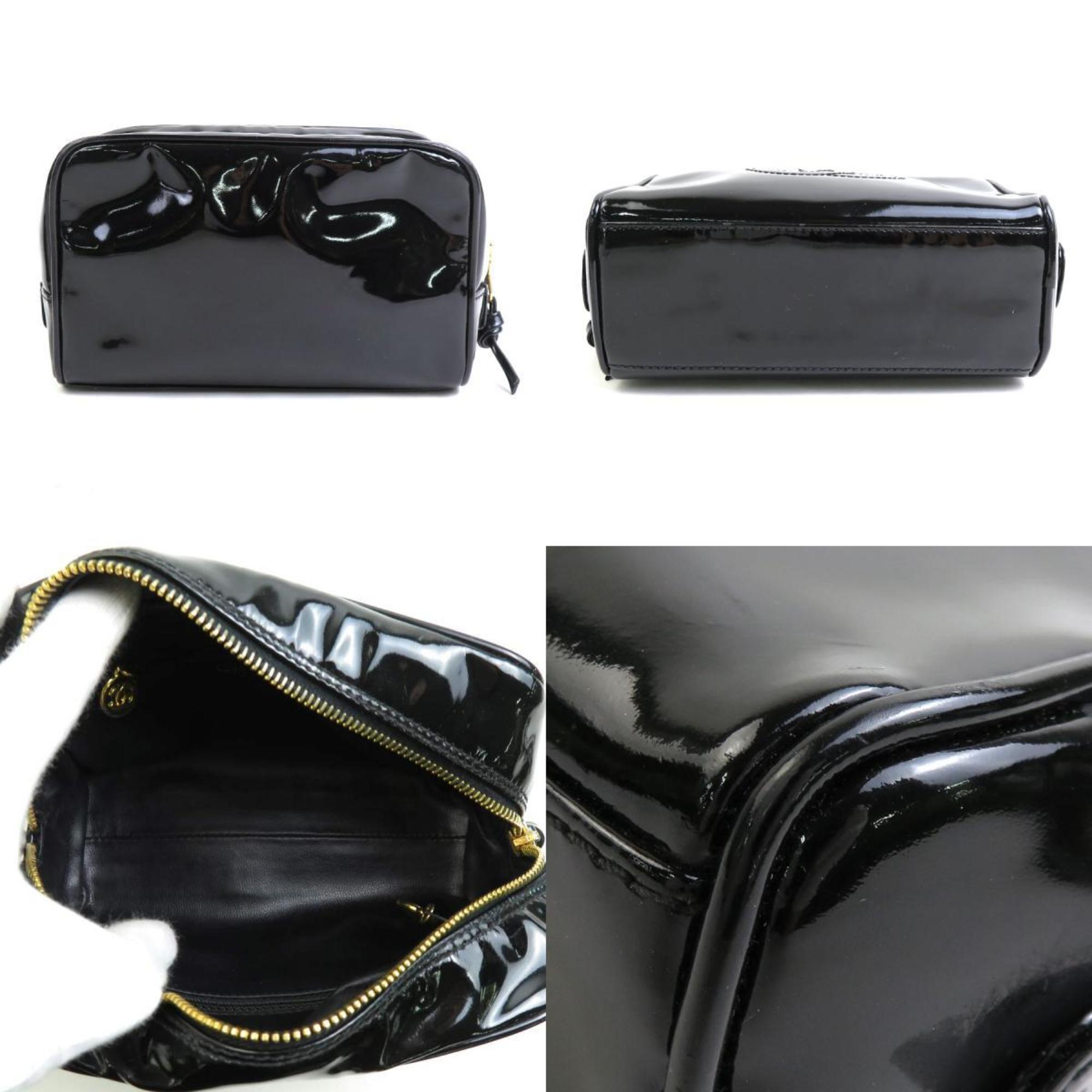 CHANEL Pouch Multi Case Coco Mark Patent Leather Black Gold Women's e56008f