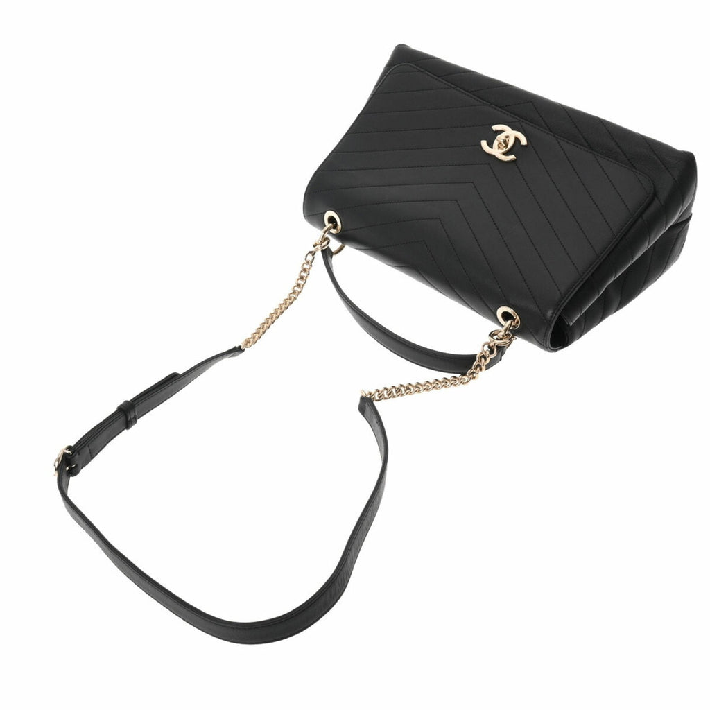 CHANEL Chevron Black Ladies Calf Handbag
