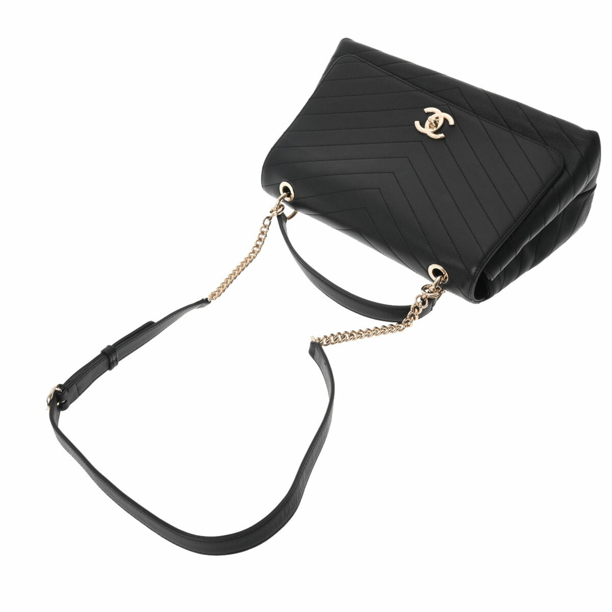CHANEL Chevron Black Ladies Calf Handbag