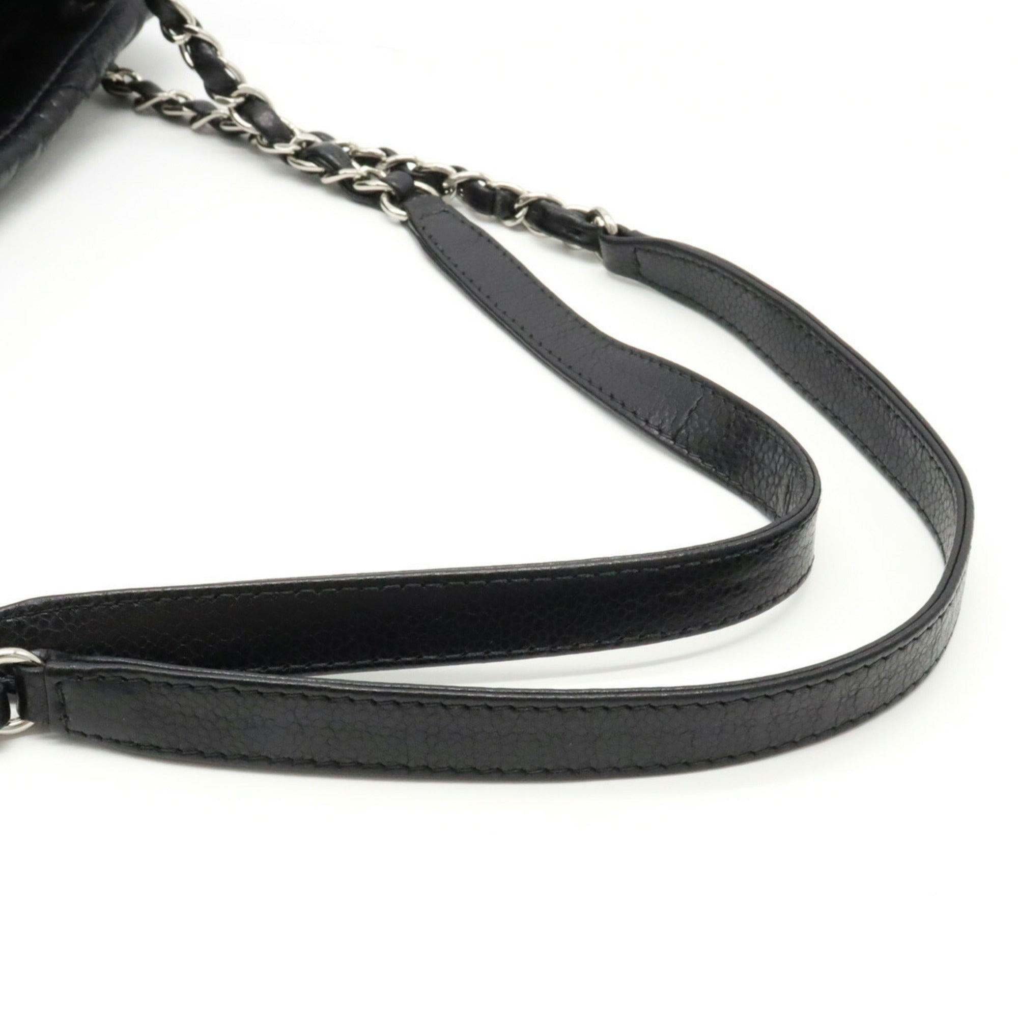 CHANEL Matelasse Coco Mark Chain Tote Bag Shoulder Caviar Skin Leather Black A67292