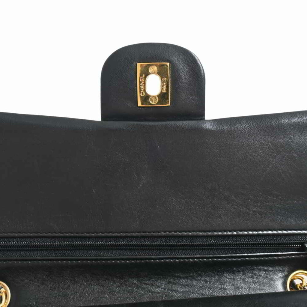 Chanel lambskin V stitch here mark W flap chain shoulder bag black