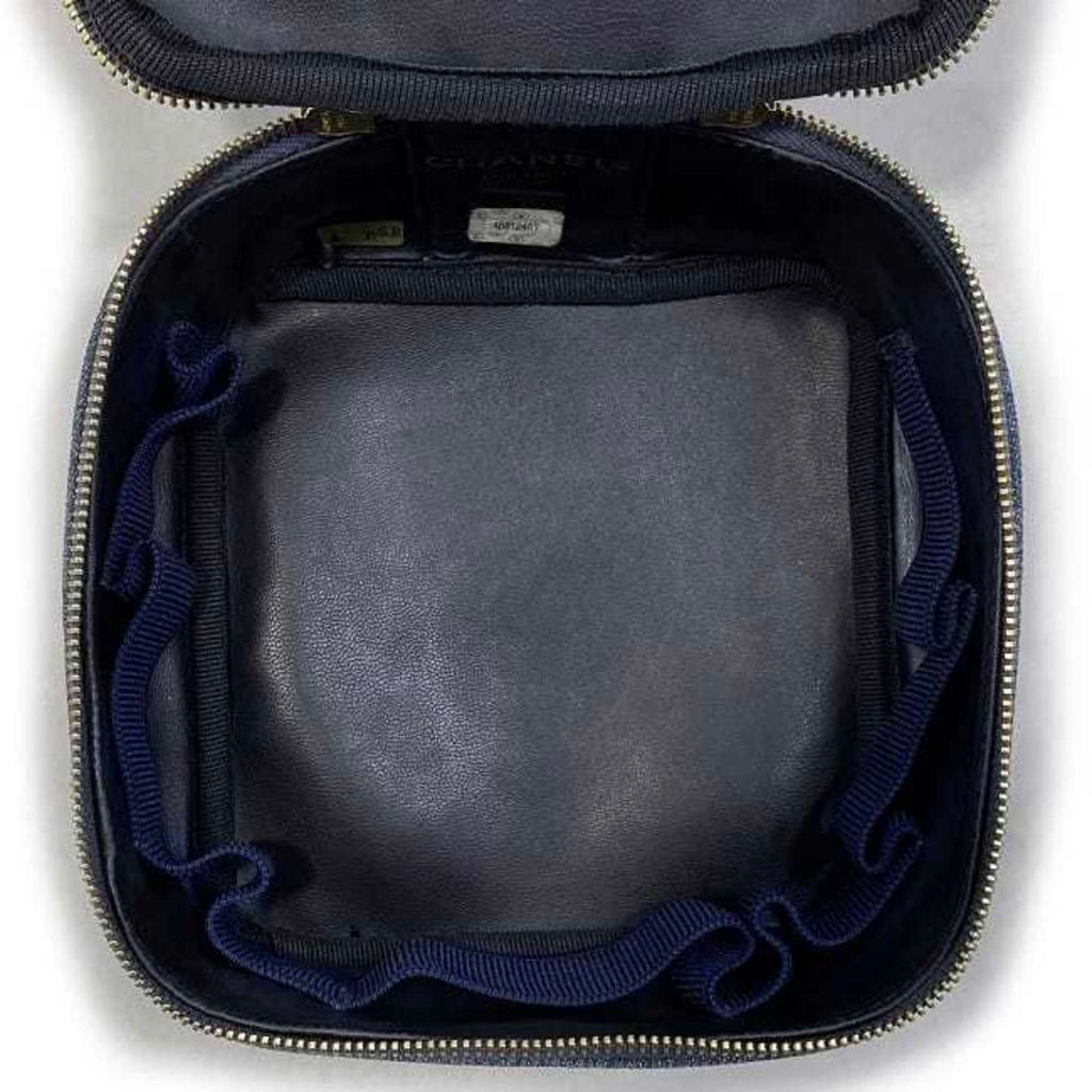 CHANEL Handbag Vanity Cocomark A07058 Canvas Leather GP 4th  Pouch Double Stitch