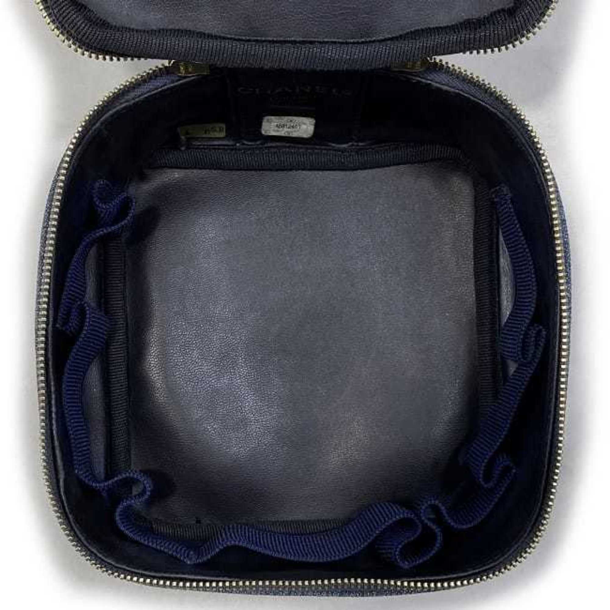 CHANEL Handbag Vanity Cocomark A07058 Canvas Leather GP 4th  Pouch Double Stitch