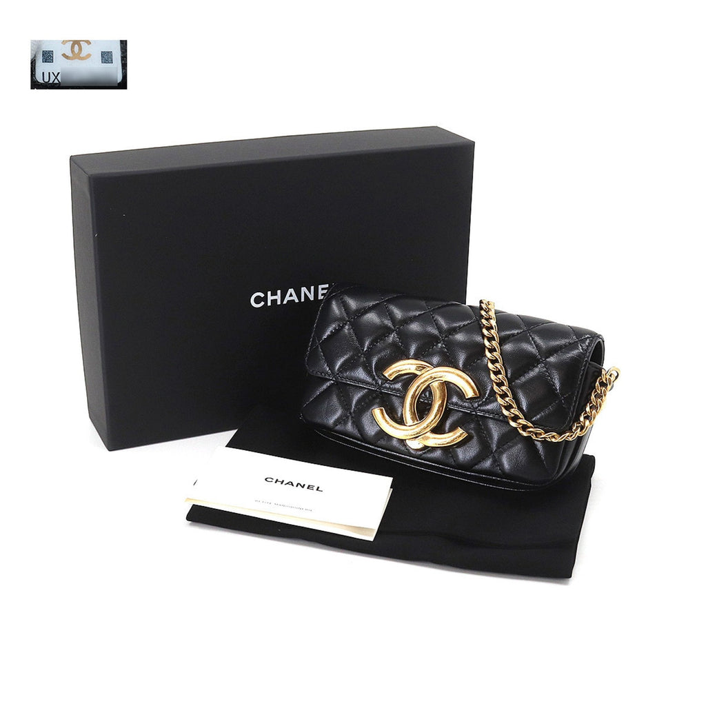 CHANEL Mini Matelasse Chain Shoulder Bag Leather Black AP3207 Phone Case