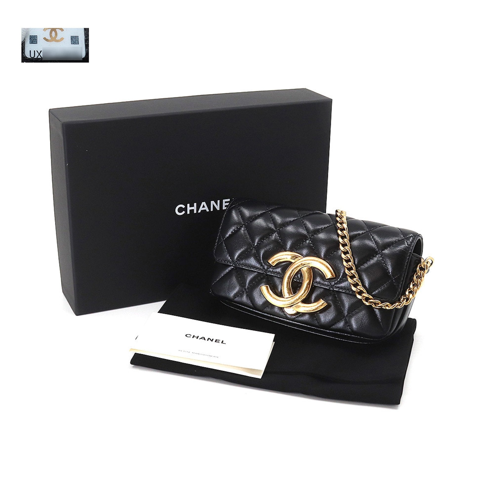 CHANEL Mini Matelasse Chain Shoulder Bag Leather Black AP3207 Phone Case