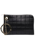 CHANEL Chocolate Bar Ring Handle Clutch Bag Second Pouch Black Gold Lambskin Ladies