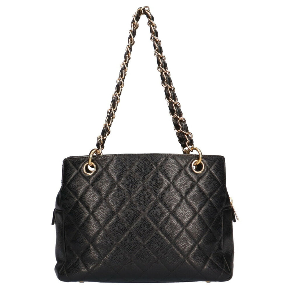 CHANEL chain matelasse handbag caviar skin black ladies