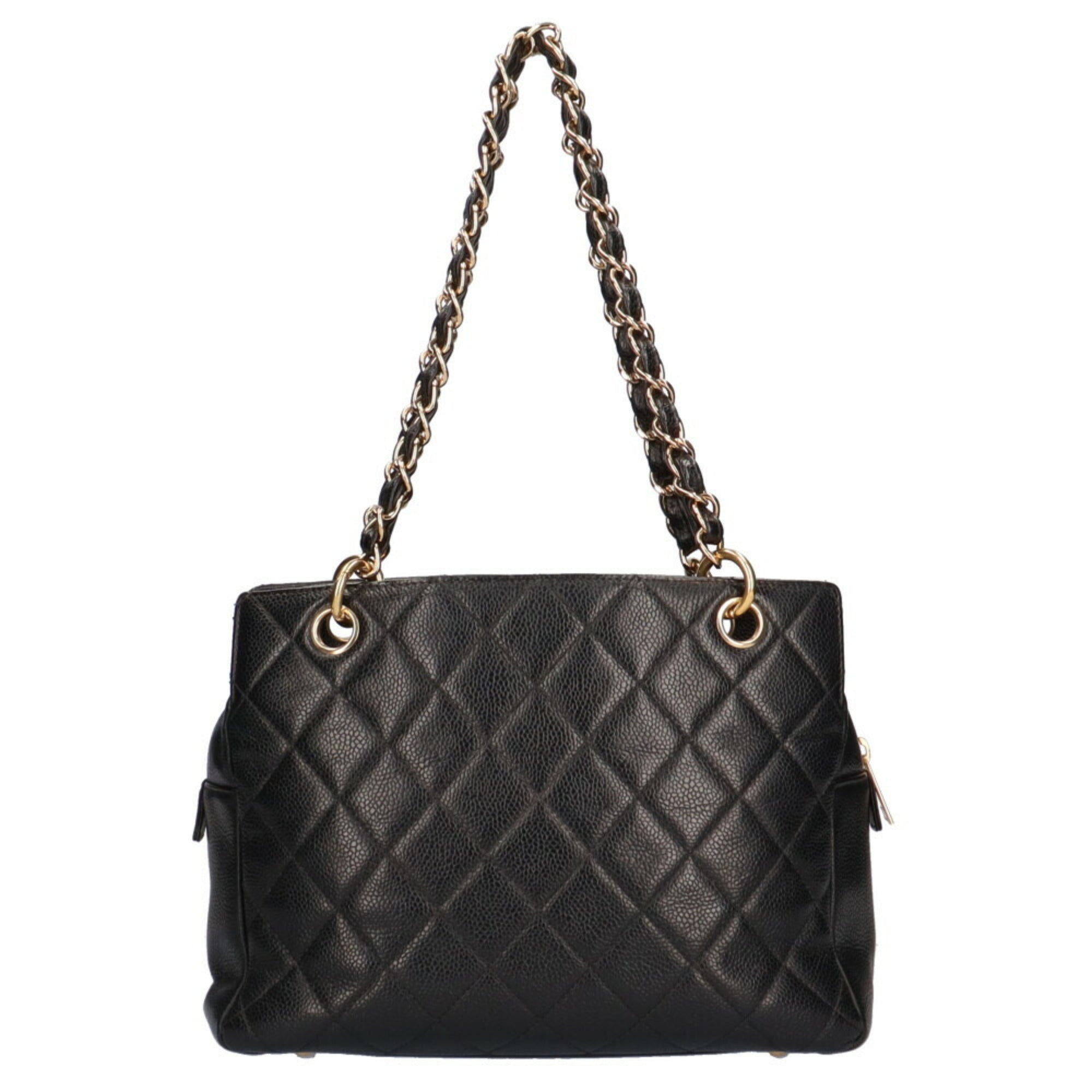 CHANEL chain matelasse handbag caviar skin black ladies