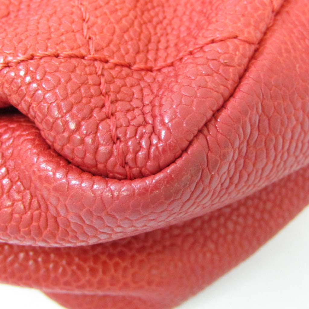 CHANEL Caviar Skin Matelasse Women's Leather Shoulder Bag Red Color