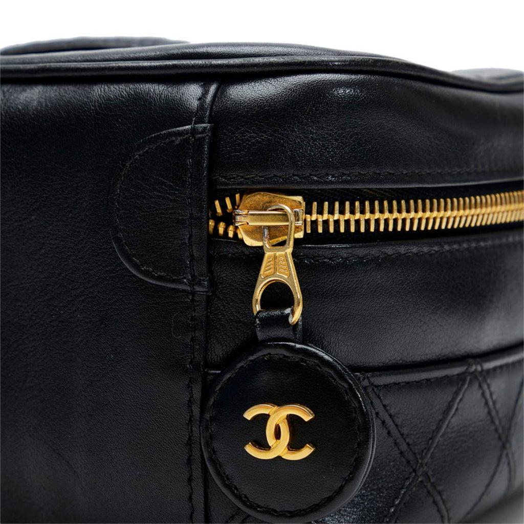 CHANEL Cocomark Bicolore Vanity Bag Handbag Black Lambskin Ladies