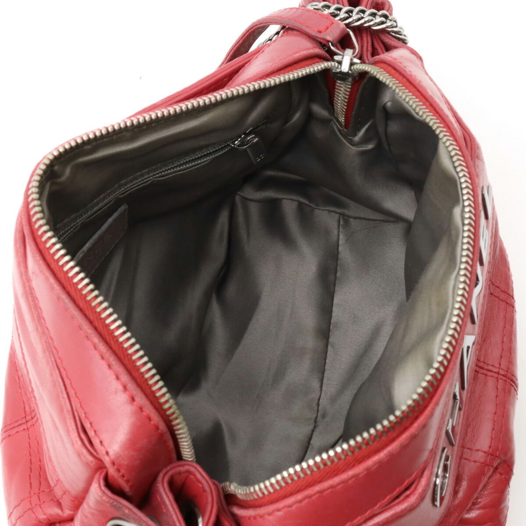 CHANEL Chocolate Bar Chain Shoulder Bag Leather Rose Madder Pink Red