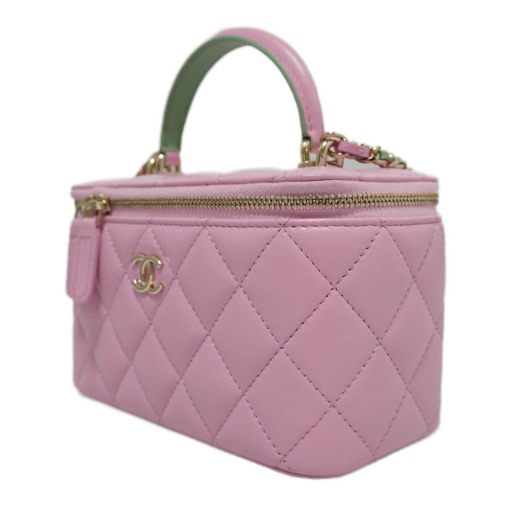 CHANEL Vanity Shoulder Handbag Bag Pink Lambskin Women's