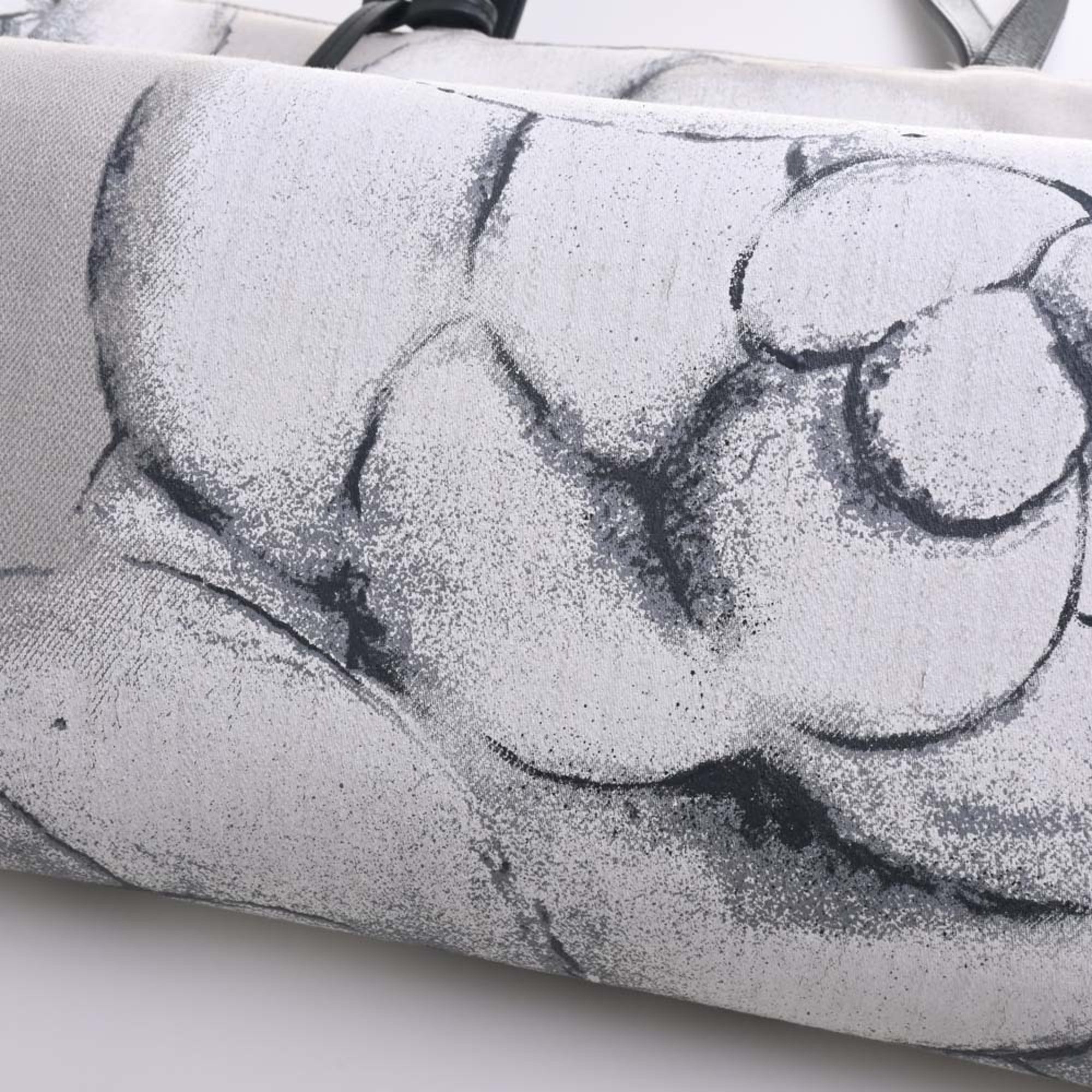 CHANEL Canvas Camellia Tote Bag Black/Gray/White Women's