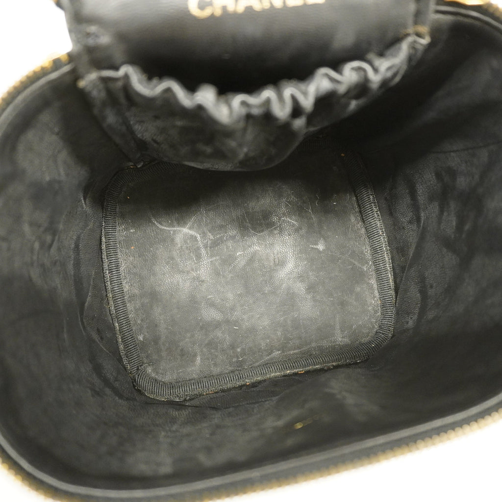 CHANEL[3ca0286] Auth  Vanity Bag Bicolore Lambskin Black Gold metal