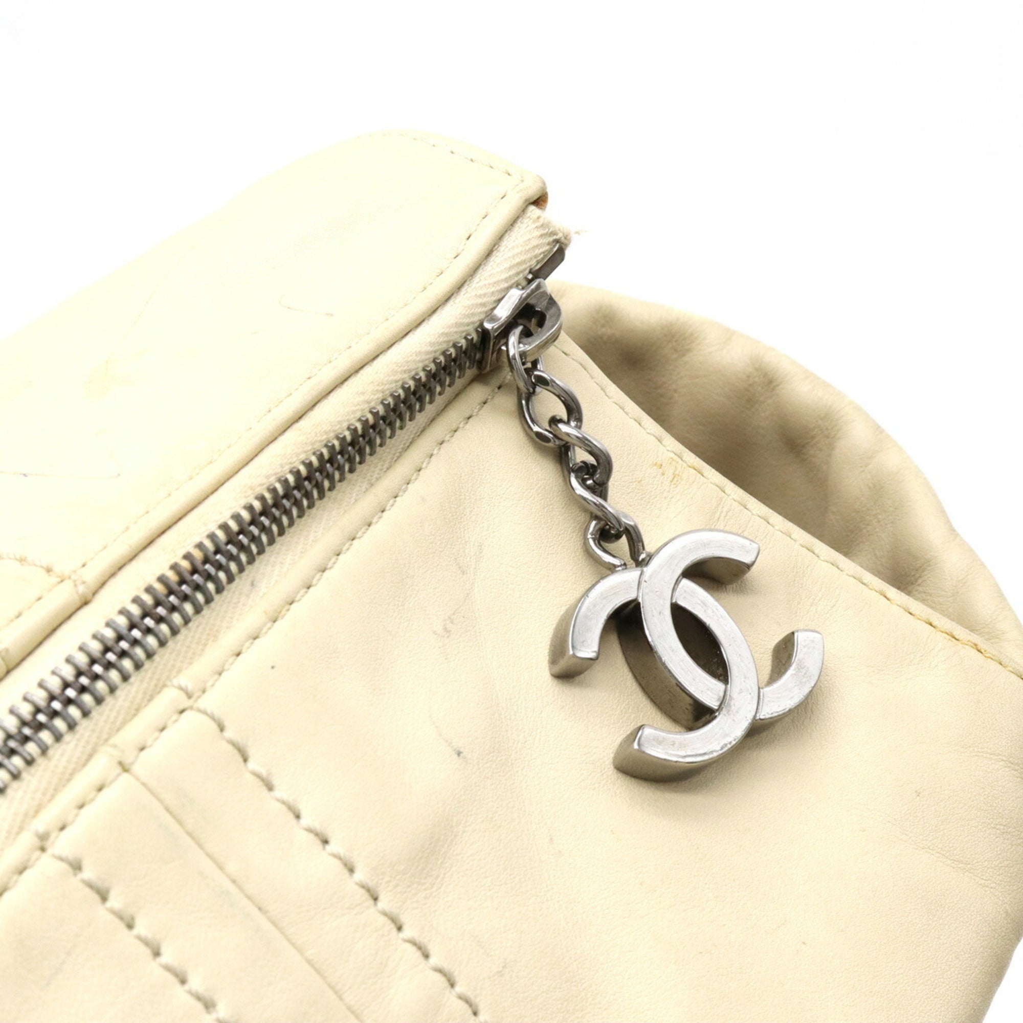CHANEL Luxury Line Coco Mark Tote Bag Chain Shoulder Leather Beige A31574