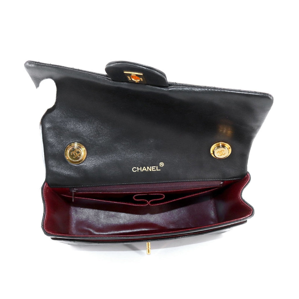 CHANEL Matelasse Chain Hand Bag Leather Black Gold Hardware Vintage