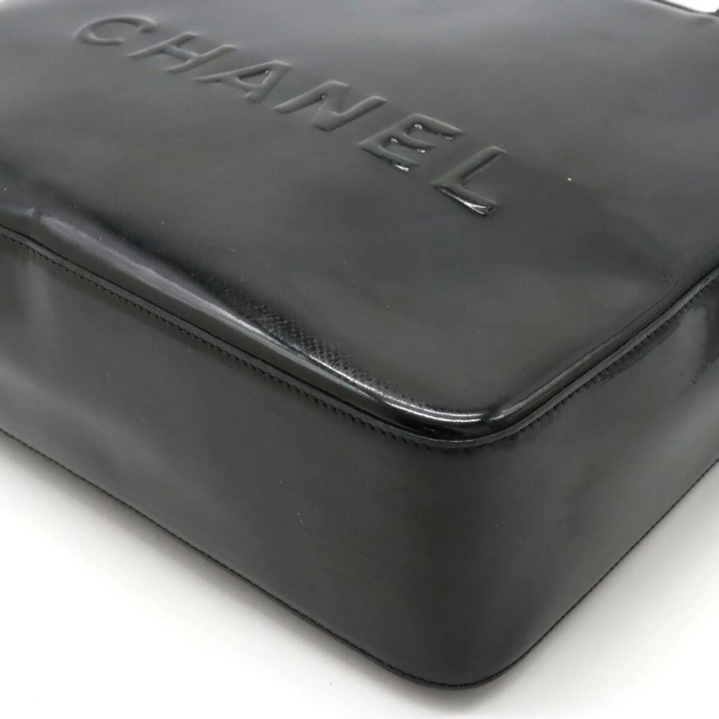 CHANEL tote bag shoulder enamel patent leather black