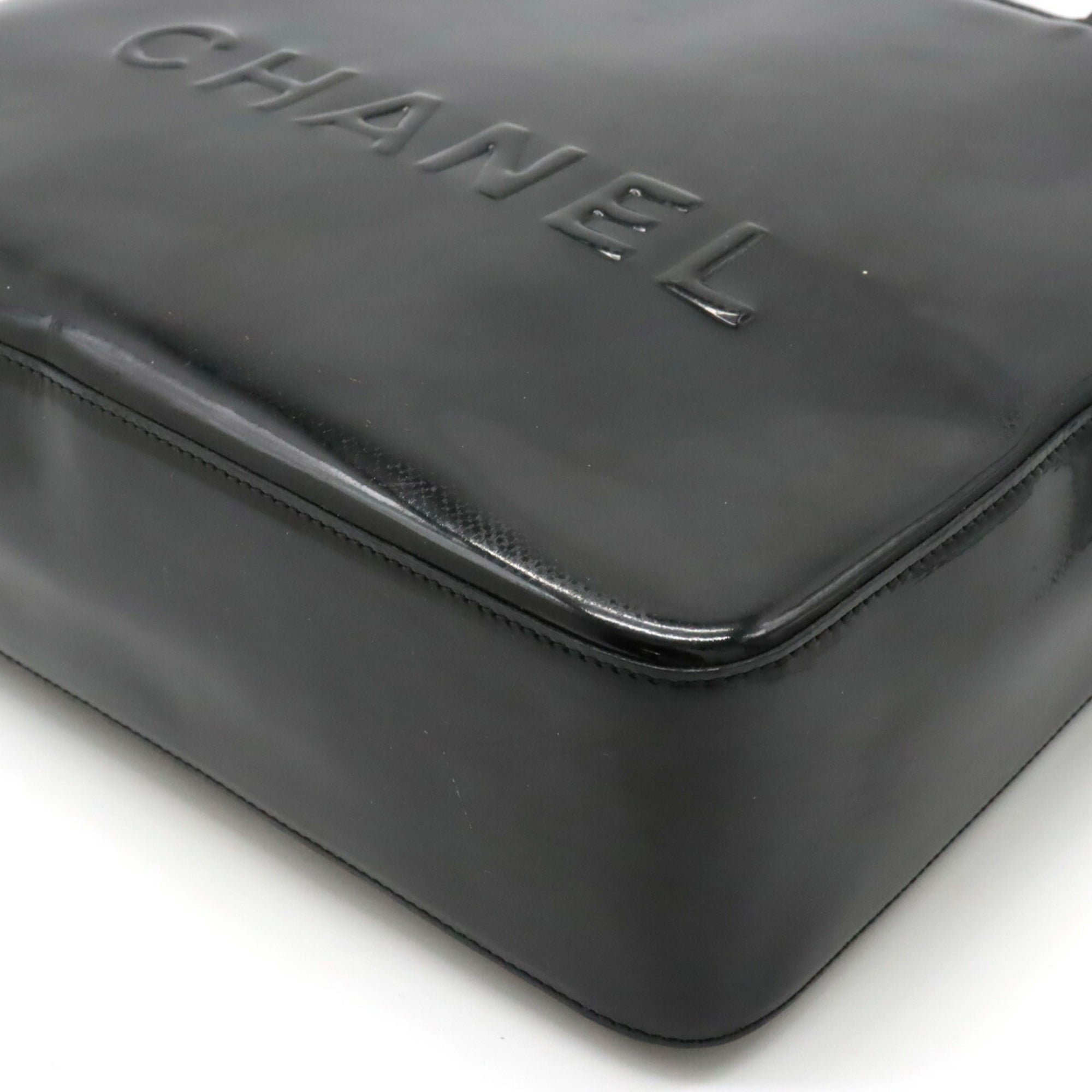 CHANEL tote bag shoulder enamel patent leather black