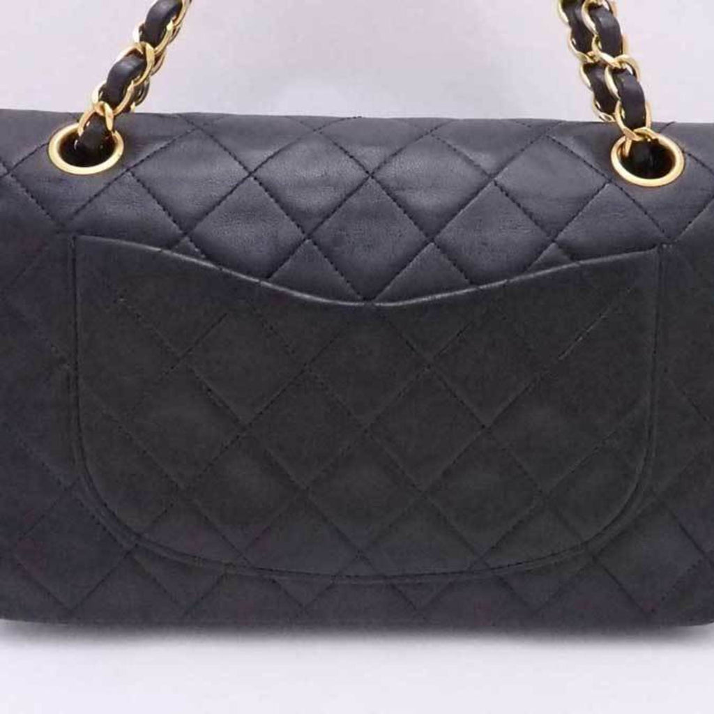 CHANEL shoulder bag matelasse leather / metal black x gold ladies