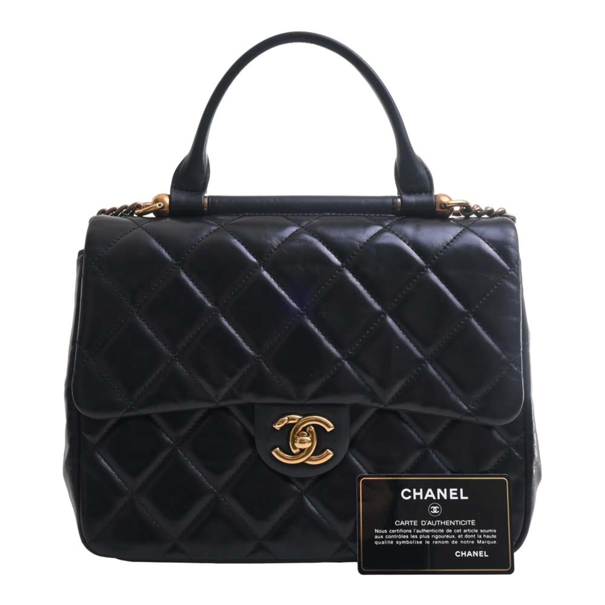 CHANEL Leather Matelasse Coco Mark Chain Shoulder Bag Black Ladies
