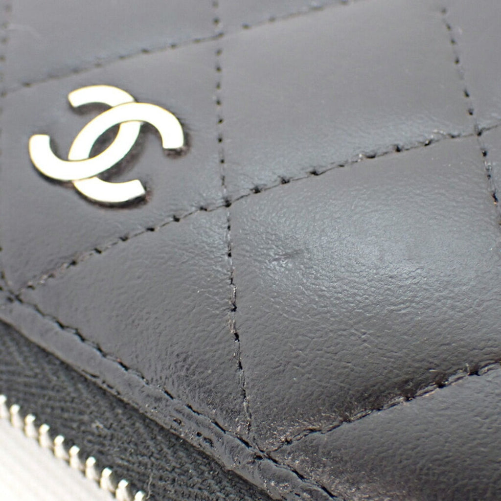 CHANEL caviar skin matelasse black long wallet