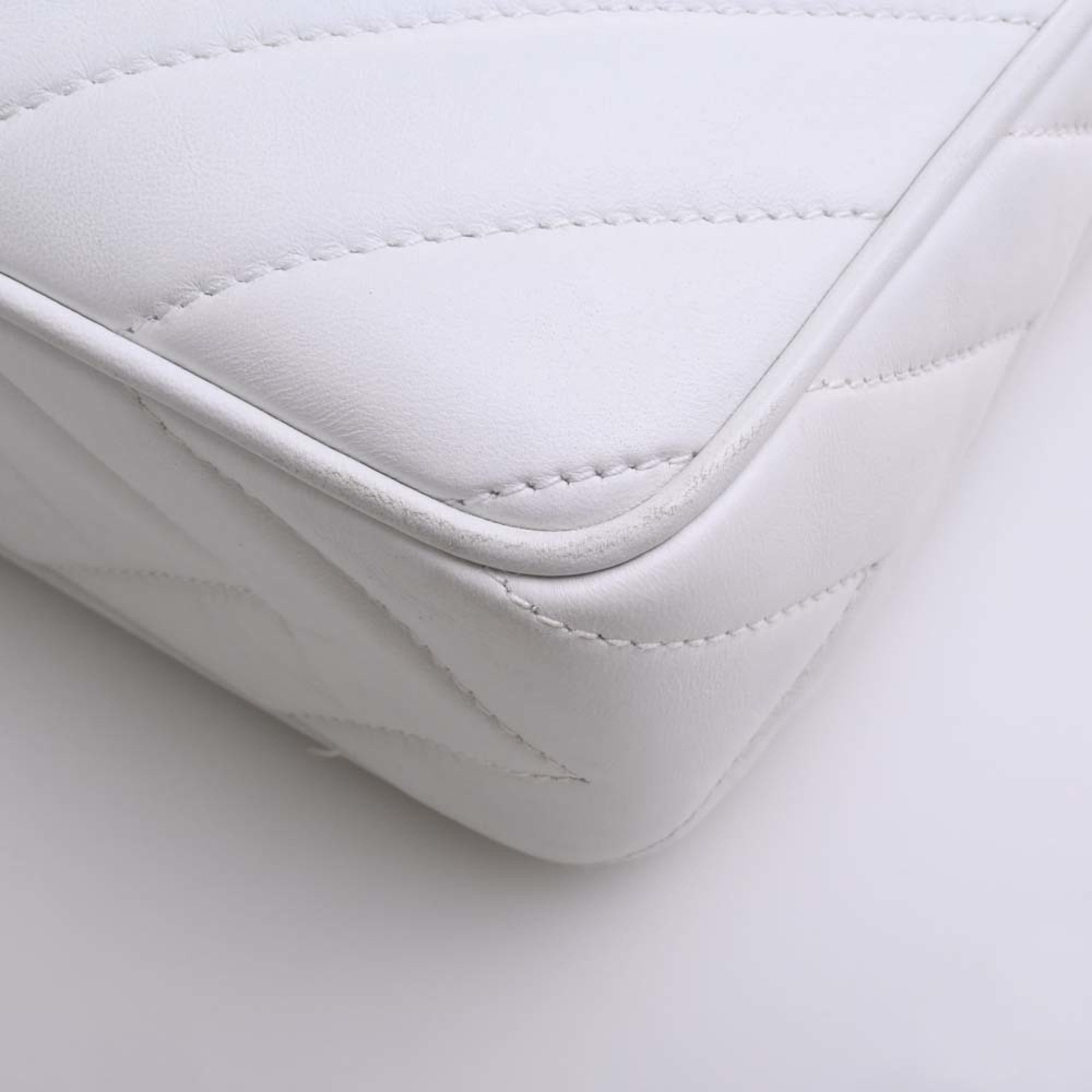 CHANEL Leather Coco Mark Chain Shoulder Bag White Ladies