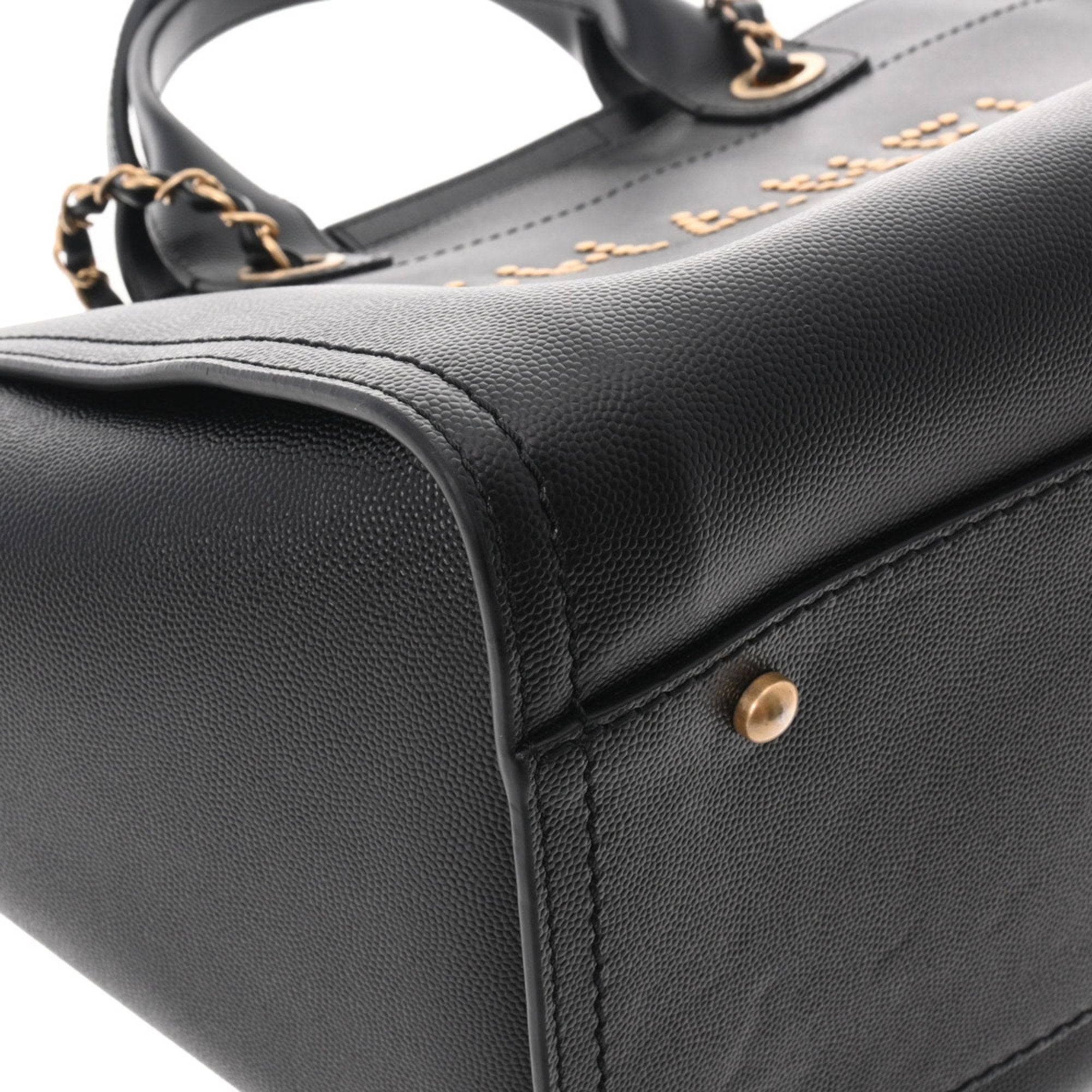 CHANEL Deauville Studded Tote Black A57067 Ladies Caviar Skin Bag