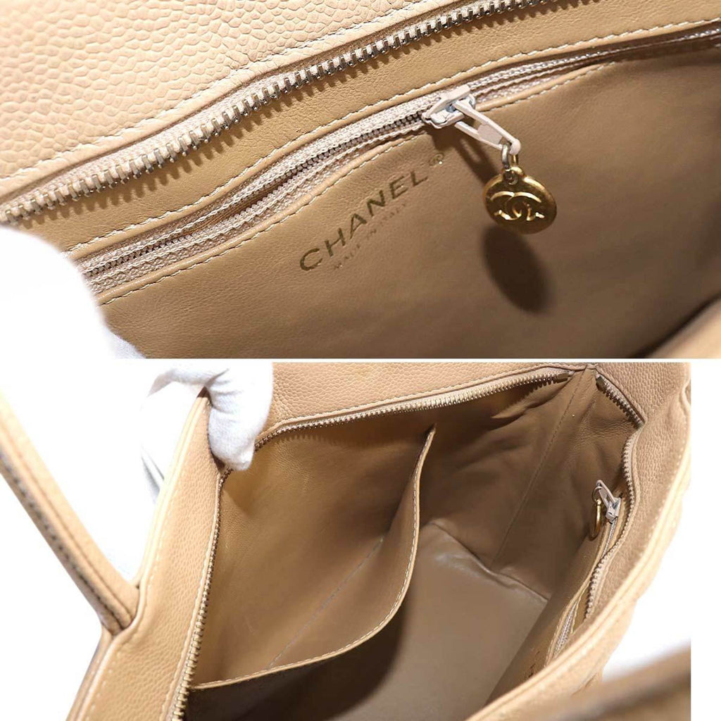 Chanel Reprint Tote Bag Caviar Skin Beige A01804 Gold Hardware Vintage Medallion