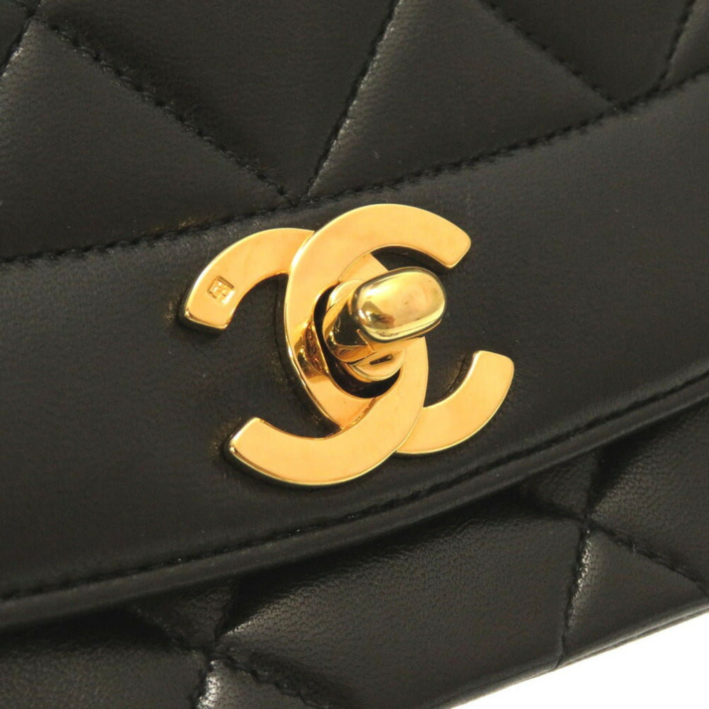 CHANEL Diana 25 Medium Matelasse Lambskin Black Gold Chain Shoulder Bag Cocomark Turnlock