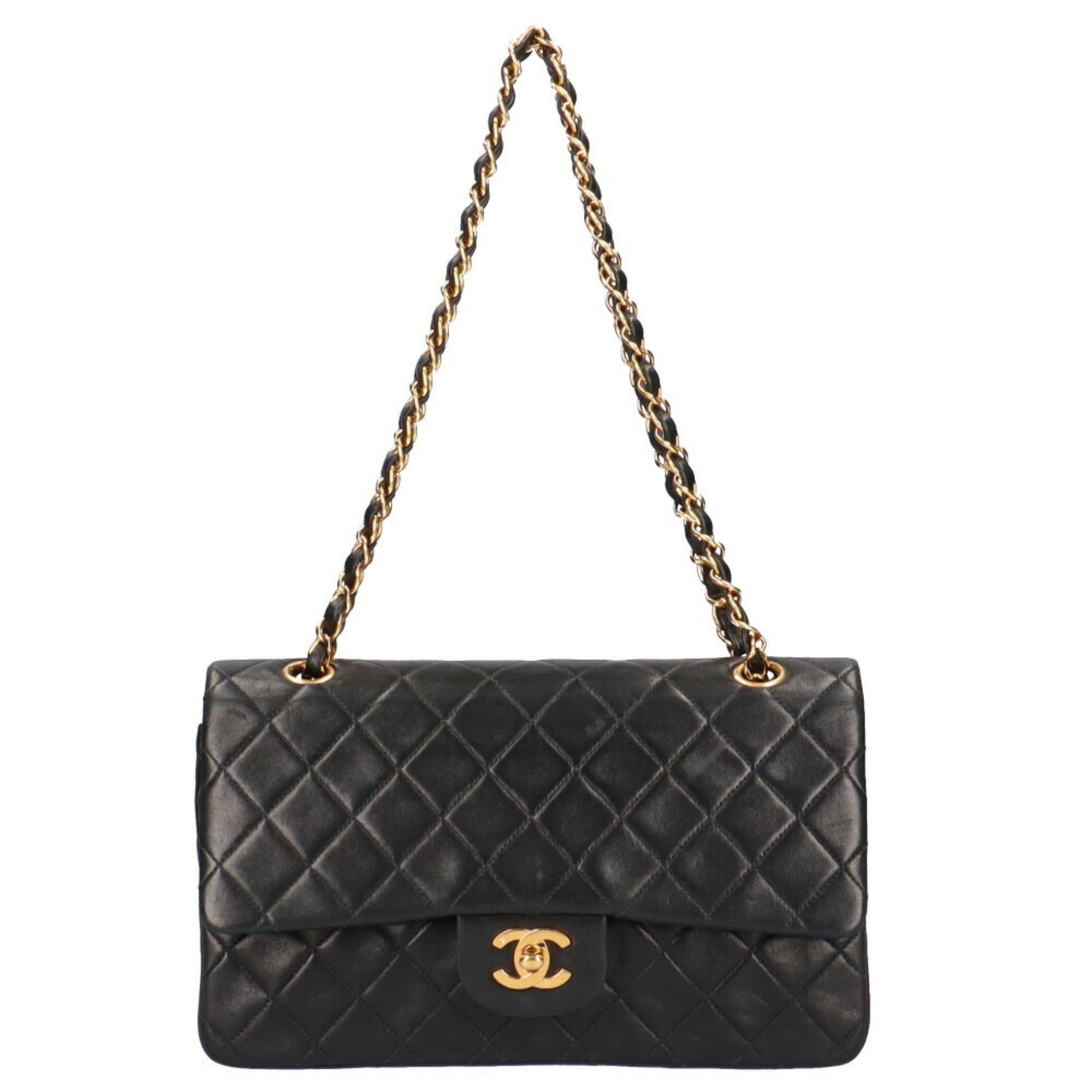 CHANEL chain matelasse shoulder bag lambskin black ladies