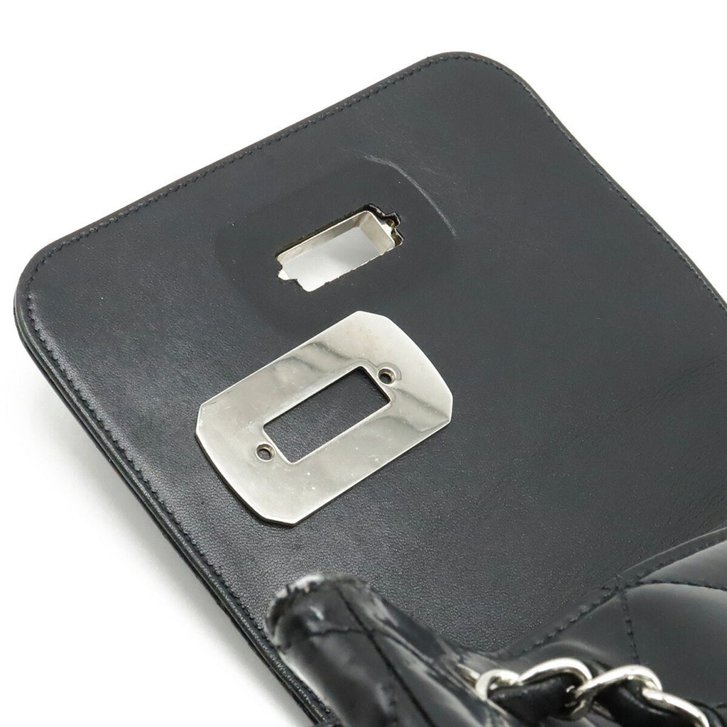 CHANEL 2.55 Matelasse W Chain Bag Shoulder Patent Leather Black