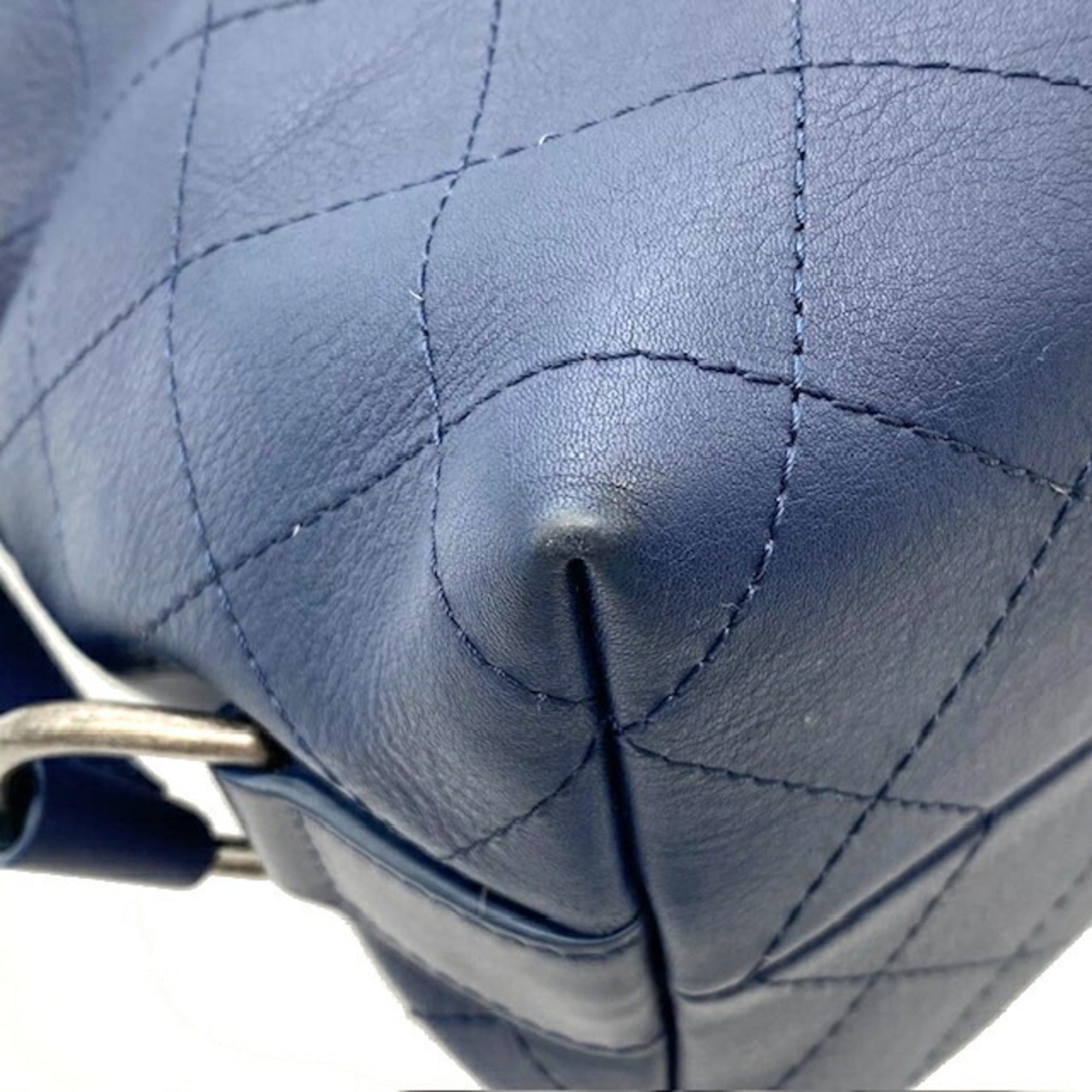 CHANEL Chain Shoulder Bag Leather Navy Pouch