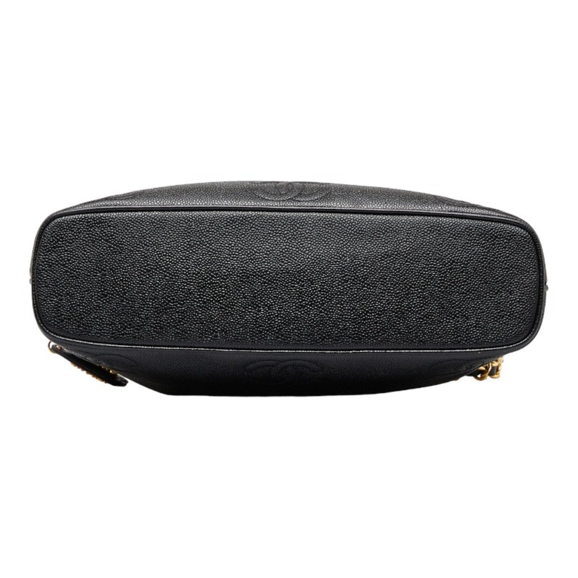 CHANEL here mark chain tote bag shoulder black caviar skin ladies