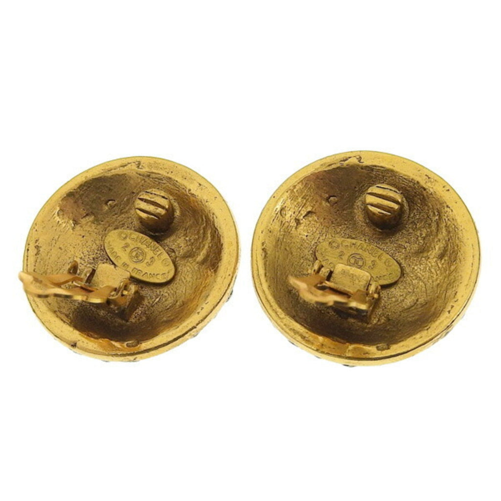 CHANEL Rhinestone Coco Mark Round Earrings Gold Women's