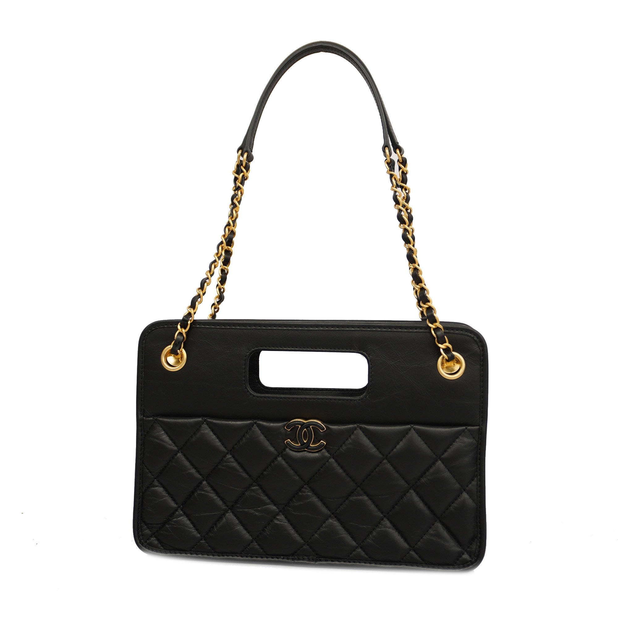 CHANELAuth  Matelasse Chain Shoulder Lambskin Women's Leather Shoulder Bag Black