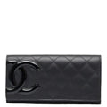 CHANEL Cambon Line Coco Mark Long Wallet Black Pink Lambskin Ladies
