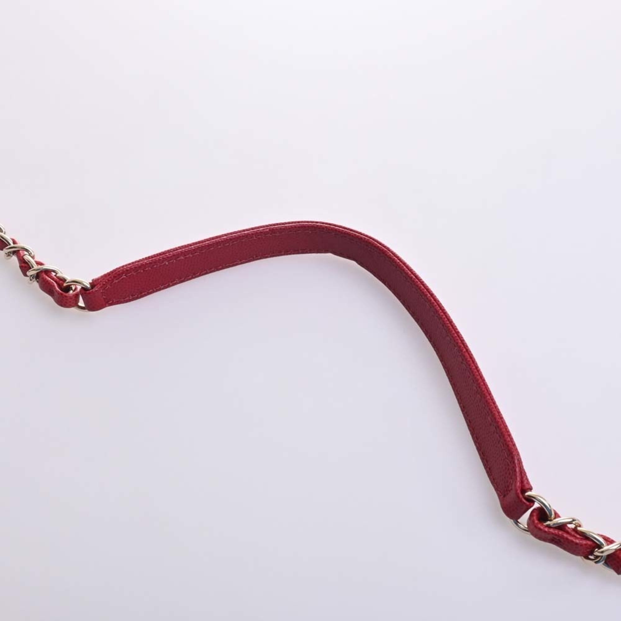 CHANEL Caviar Skin Matelasse Affinity Coco Mark Chain Shoulder Bag Red Ladies
