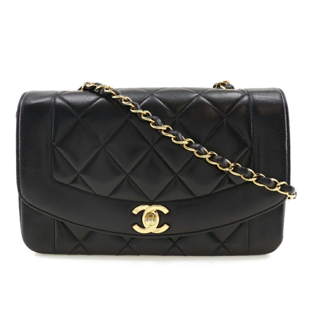 CHANEL Chain Shoulder Bag Coco Mark Diana Matelasse Lambskin Black Ladies