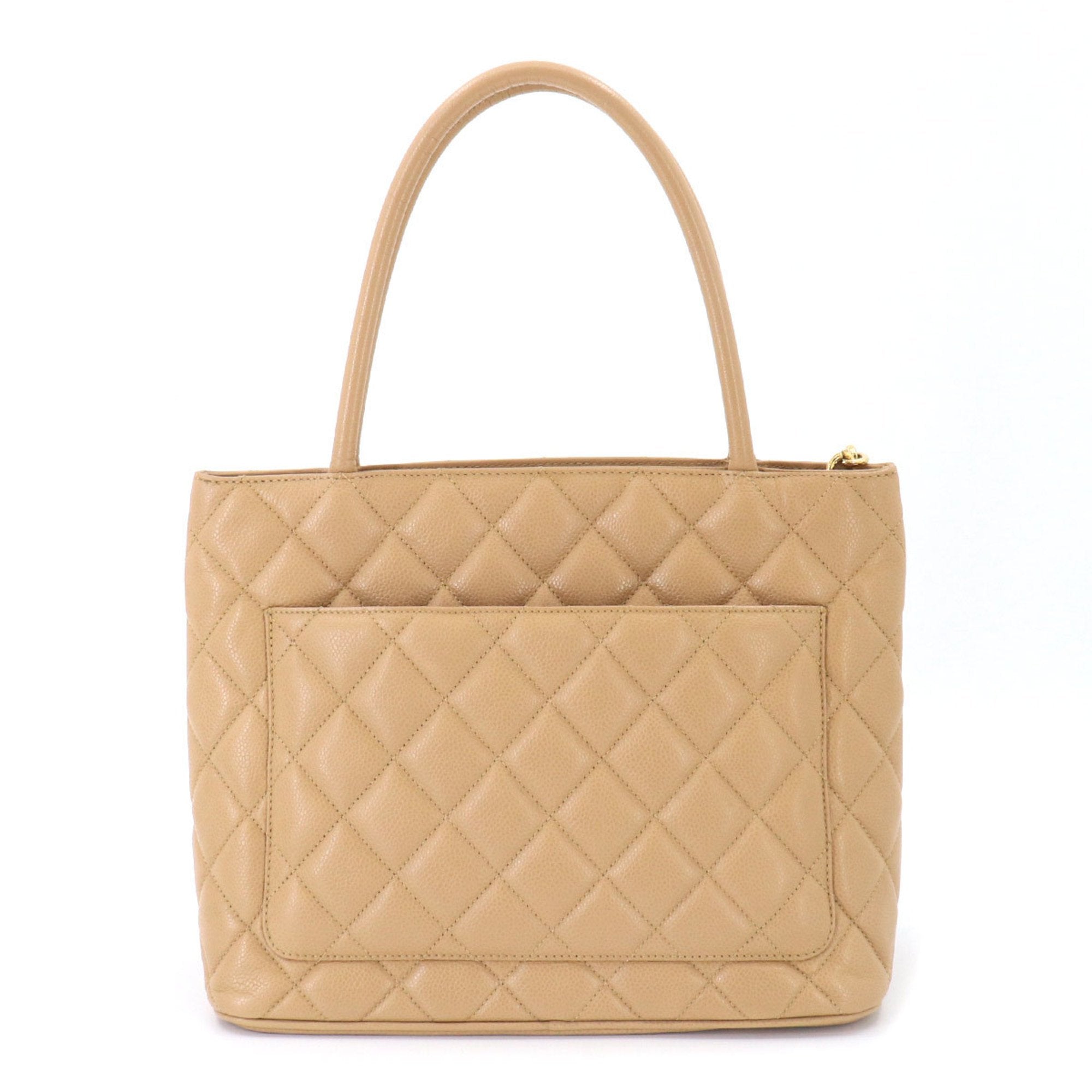 Chanel Reprint Tote Bag Caviar Skin Beige A01804 Gold Hardware Vintage Medallion