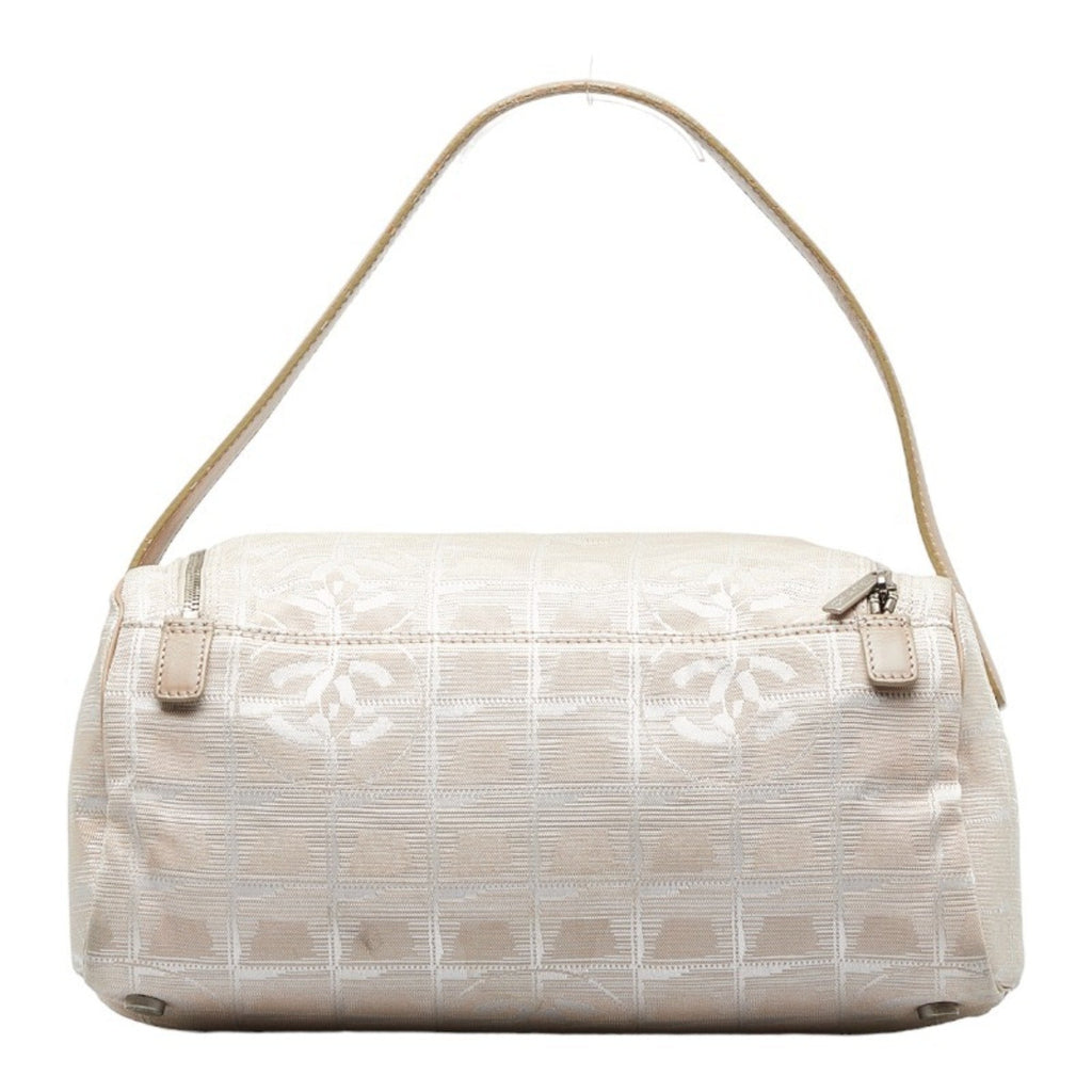 CHANEL New Line Handbag Vanity Bag Beige Canvas Leather Women's
