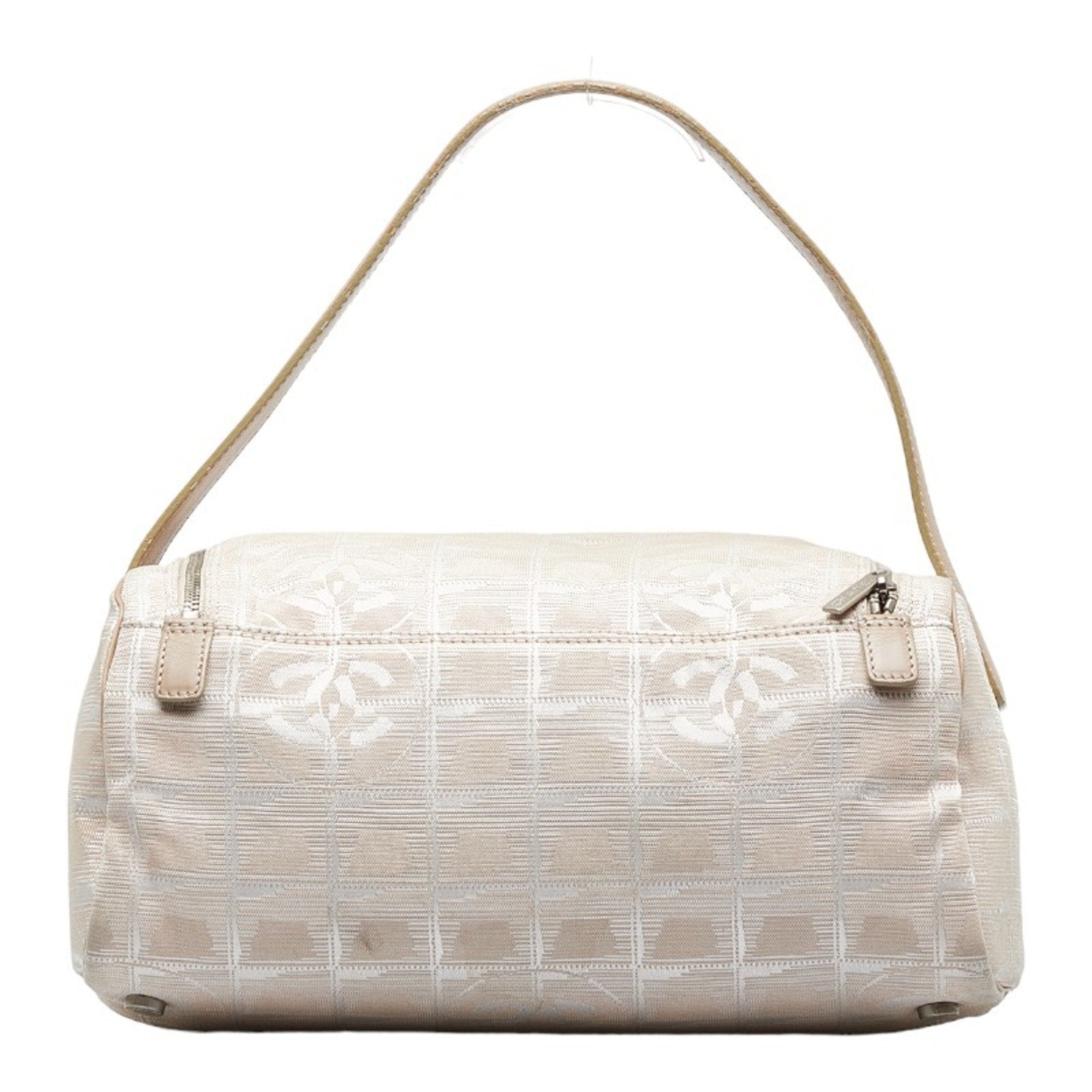 CHANEL New Line Handbag Vanity Bag Beige Canvas Leather Women's