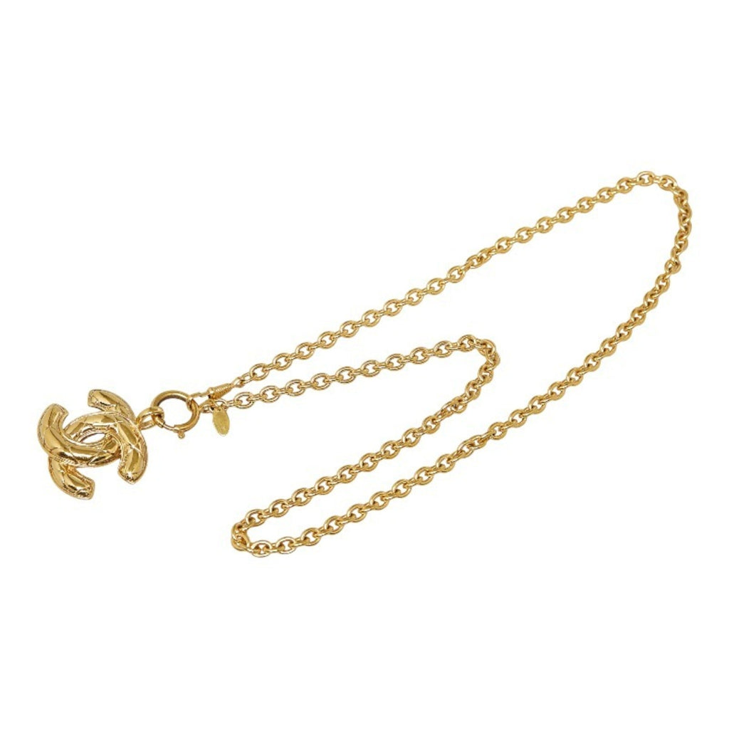 CHANEL Matelasse Coco Mark Necklace Gold Plated Men's