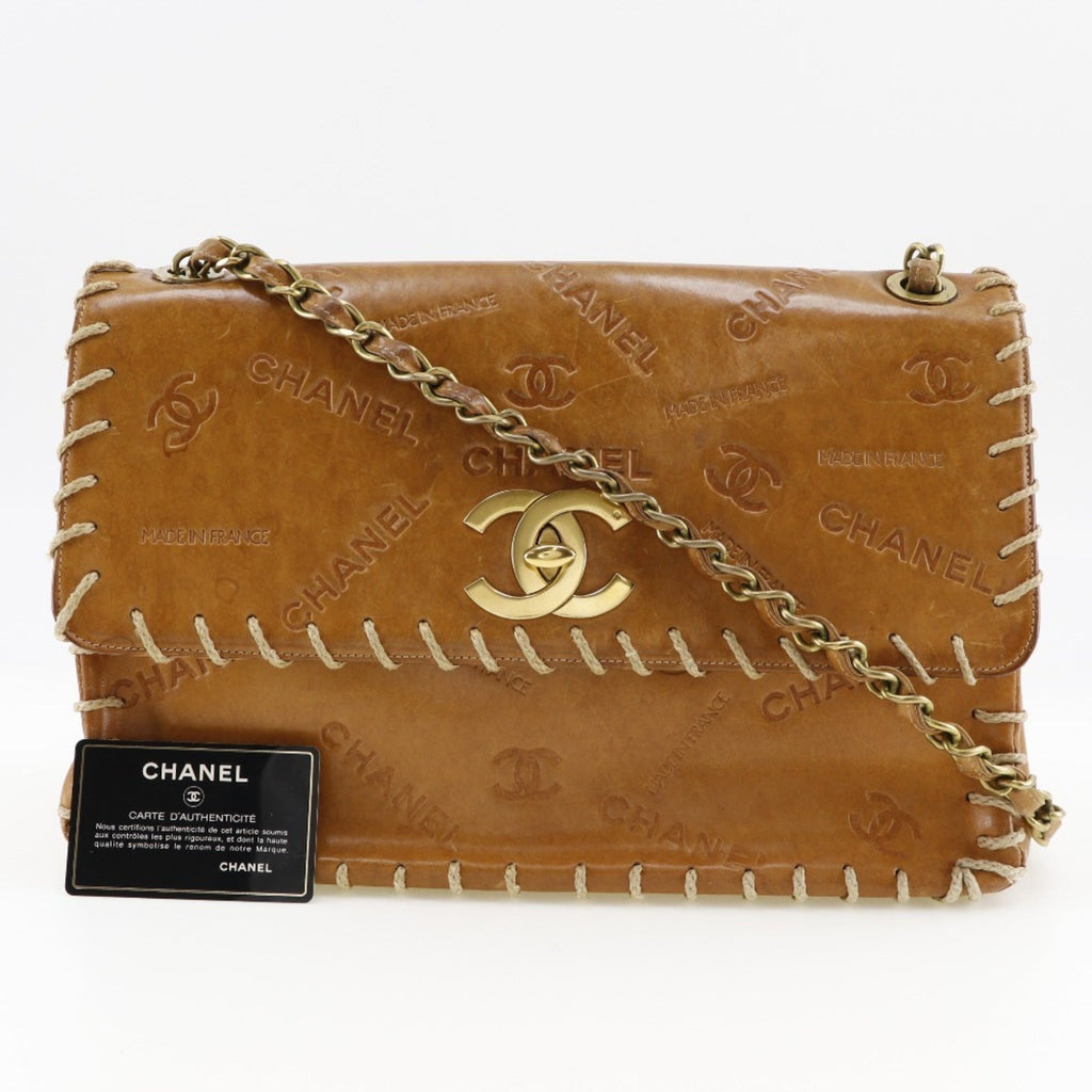 CHANEL Chain Shoulder Bag Coco Mark Logo Vintage Tanned Leather Brown/Gold Hardware Women's