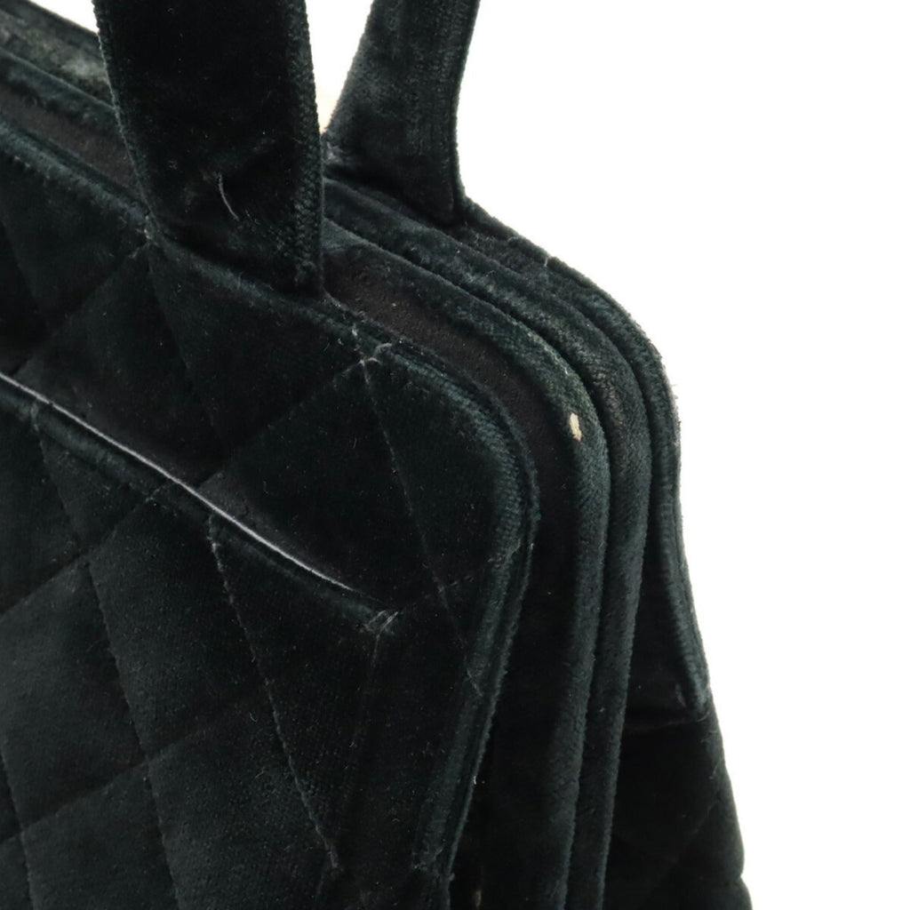 CHANEL Velor Matelasse Shoulder Bag Tote Black