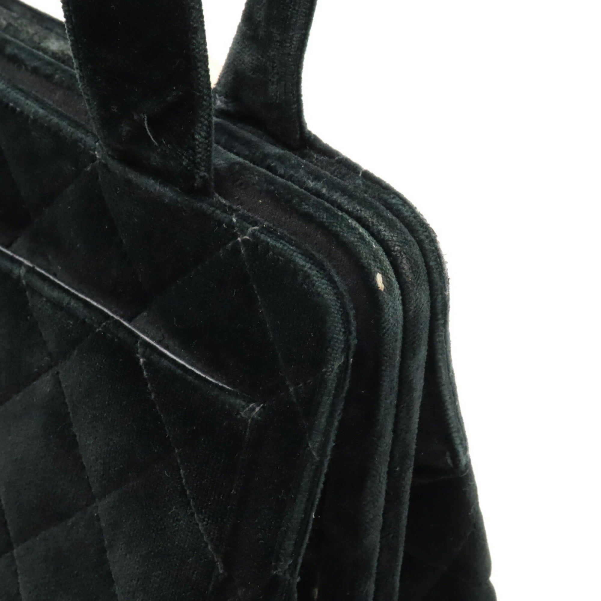 CHANEL Velor Matelasse Shoulder Bag Tote Black