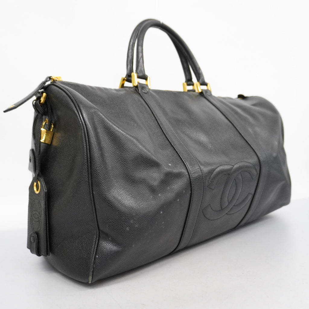 CHANELAuth  Caviar Skin Women's Caviar Leather Boston Bag Black
